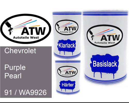 Chevrolet, Purple Pearl, 91 / WA9926: 500ml Lackdose + 500ml Klarlack + 250ml Härter - Set, von ATW Autoteile West.